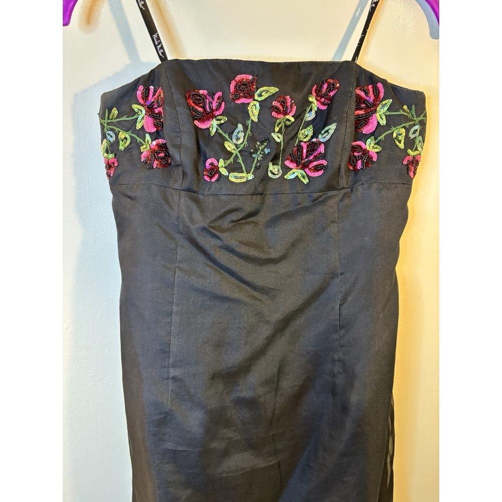 VTG NICOLE MILLER Black Strapless Maxi Dress Beaded Sequin Floral 6 Prom 90's - Picture 5 of 13